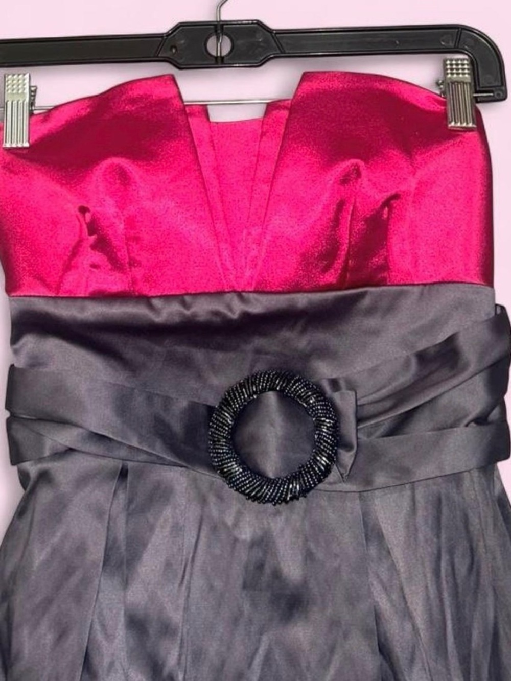 Trixxi Hot Pink Strapless Party Dress with Charcoal Accents